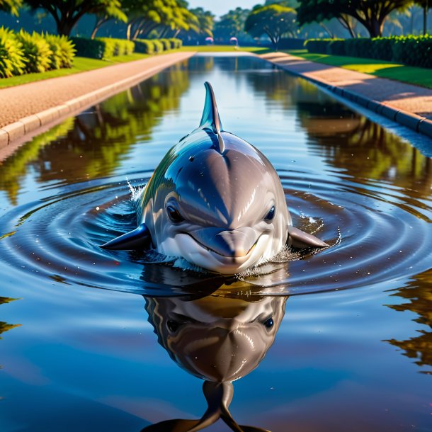 Foto de una natación de un delfín en el charco