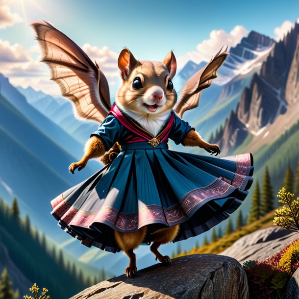 Image of a flying squirrel in a skirt in the mountains