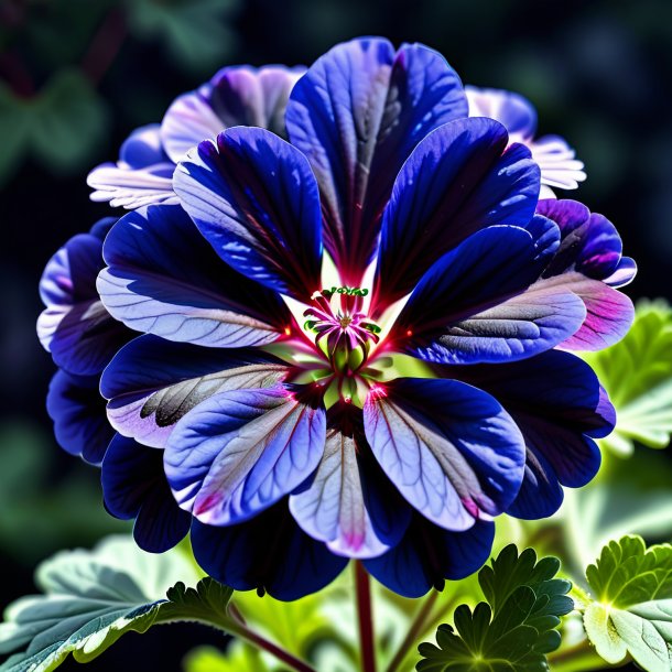 "photography of a navy blue geranium, clouded"