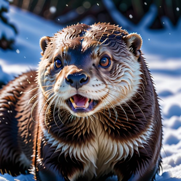 Photo d'une colère d'une loutre dans la neige