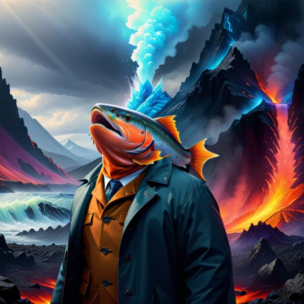 Drawing of a salmon in a coat in the volcano