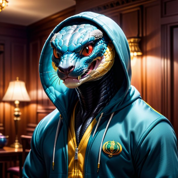 Image of a cobra in a hoodie in the house