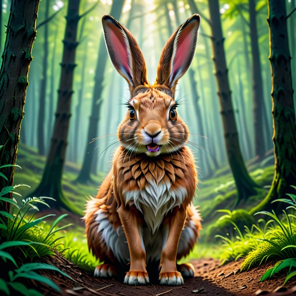 Picture of a angry of a hare in the forest