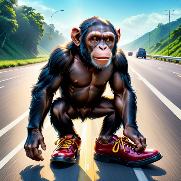 Drawing of a chimpanzee in a shoes on the highway