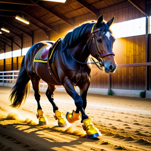 Uma foto de um cavalo em um sapato amarelo