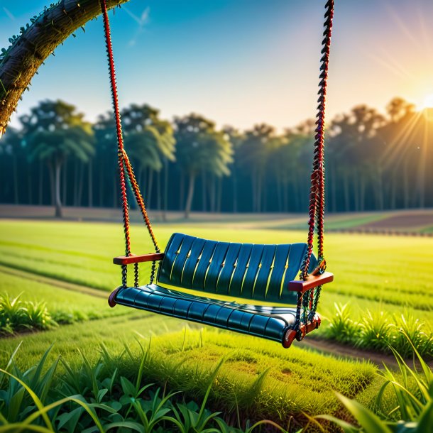 Uma foto de um balanço em um balanço de uma centopeia no campo