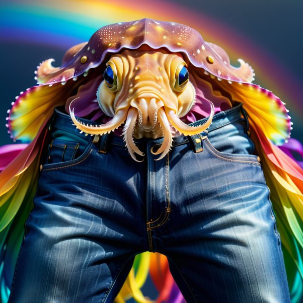 Pic of a cuttlefish in a jeans on the rainbow