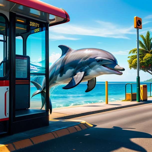 Image of a angry of a dolphin on the bus stop