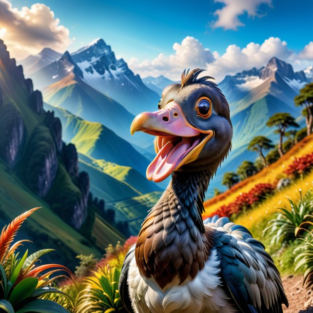 Image of a smiling of a dodo in the mountains