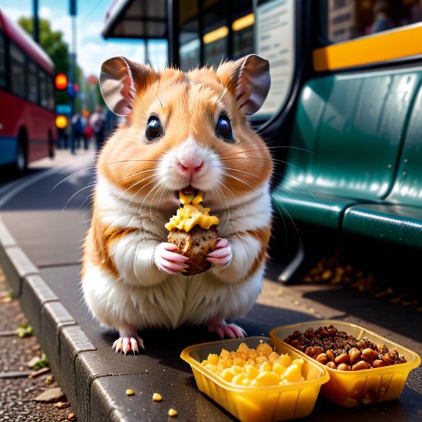 Photo of a eating of a hamster on the bus stop