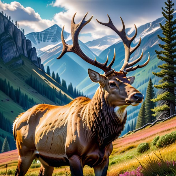 Picture of a elk in a belt in the mountains