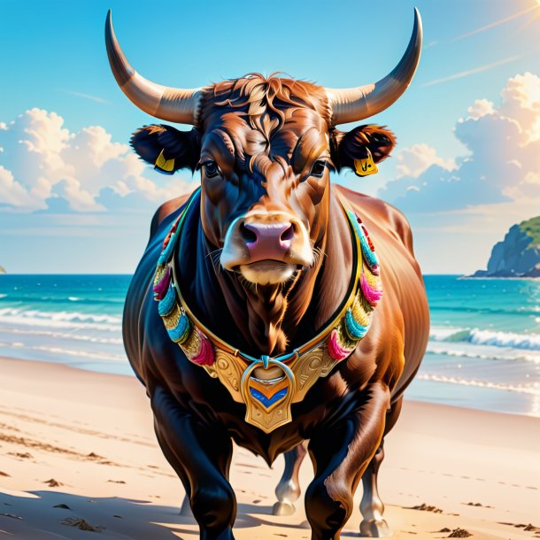 Ilustración de un toro en un cinturón en la playa