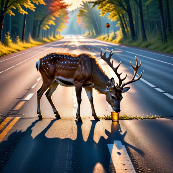 Photo of a drinking of a deer on the road