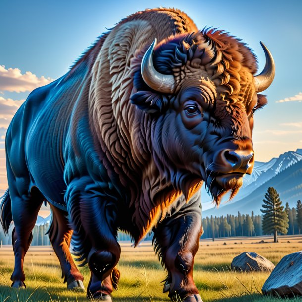 Pic of a bison in a blue jeans