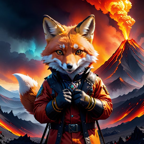 Illustration of a fox in a gloves in the volcano