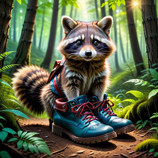 Image of a raccoon in a shoes in the forest