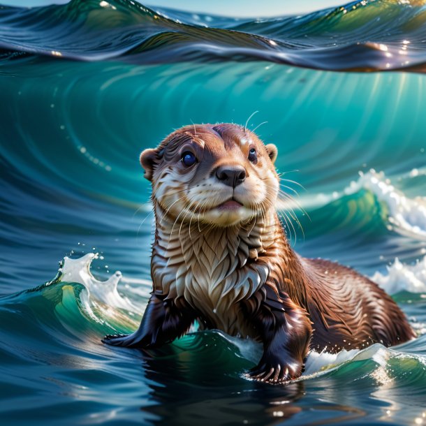 Photo of a otter in a jeans in the sea