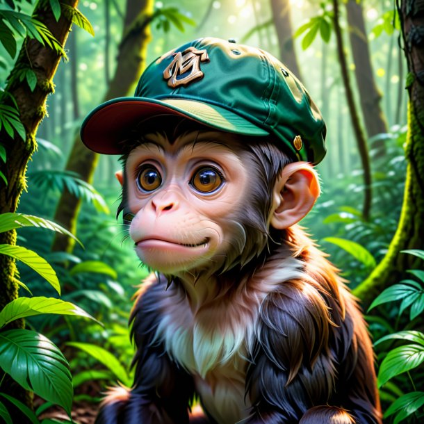 Pic of a monkey in a cap in the forest