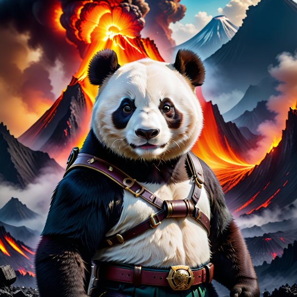 Pic of a giant panda in a belt in the volcano