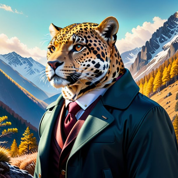 Drawing of a jaguar in a coat in the mountains