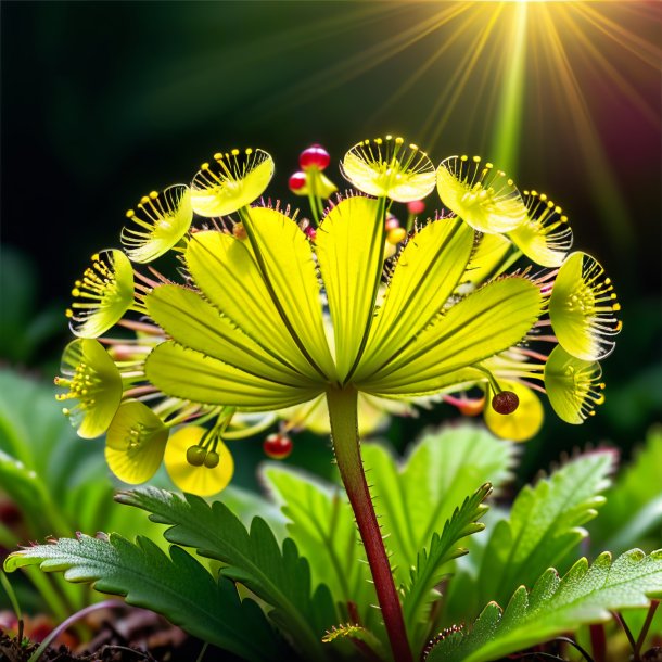 Drawing of a yellow round-leaved sundew