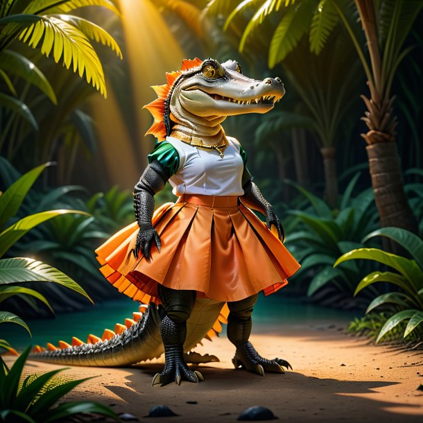 Picture of a alligator in a orange skirt