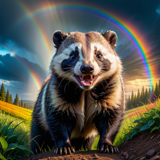 Photo of a threatening of a badger on the rainbow