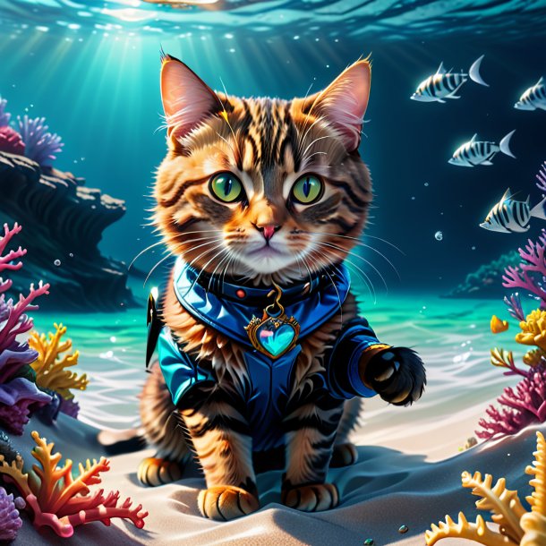 Drawing of a cat in a gloves in the sea