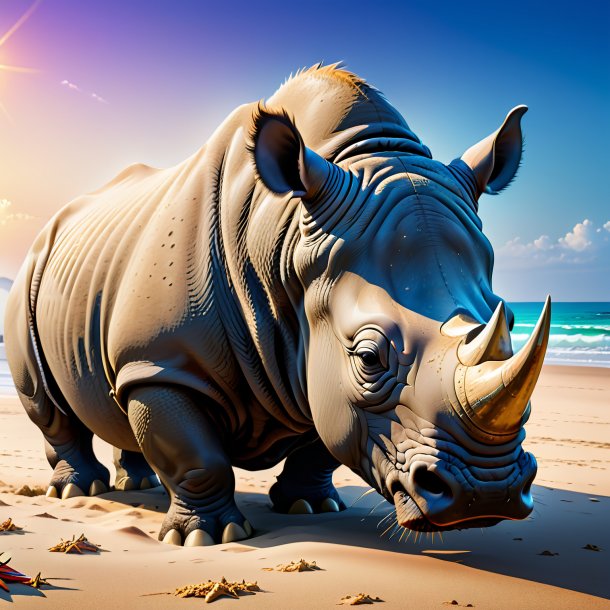 Pic d'un cri d'un rhinocéros sur la plage