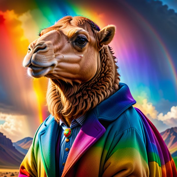 Photo of a camel in a coat on the rainbow