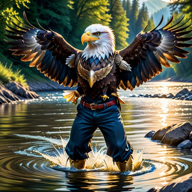 Image of a eagle in a trousers in the river