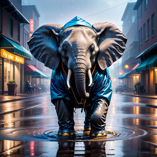 Pic of a elephant in a hoodie in the puddle