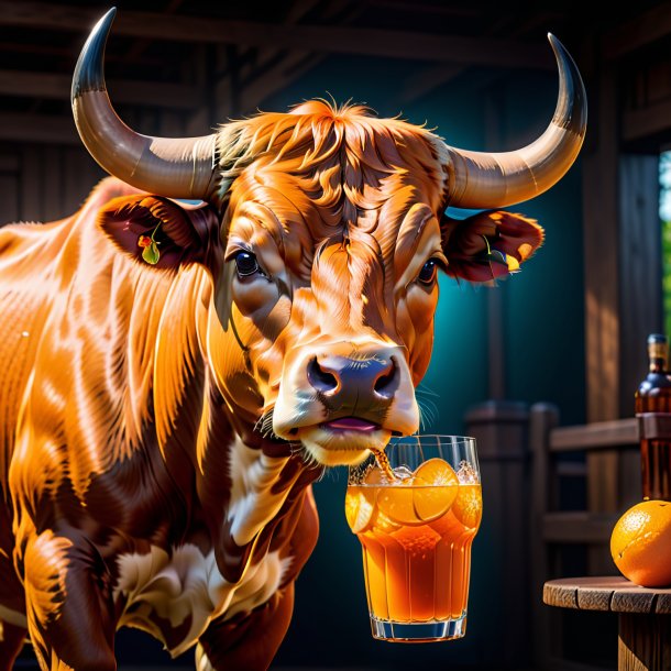 Uma foto de um touro bebendo laranja