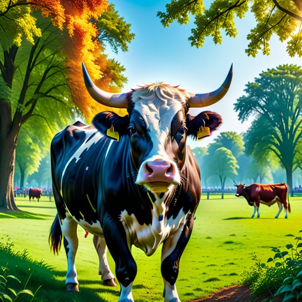 Image of a threatening of a cow in the park