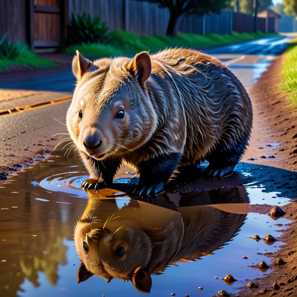 Imagem de uma espera de um wombat na poça