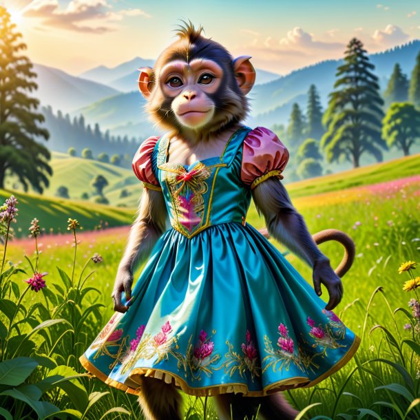 Picture of a monkey in a dress in the meadow