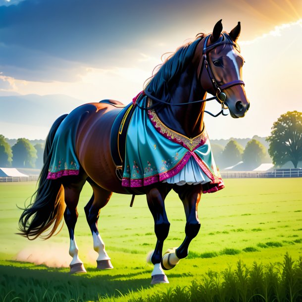 Ilustración de un caballo en una falda en el campo