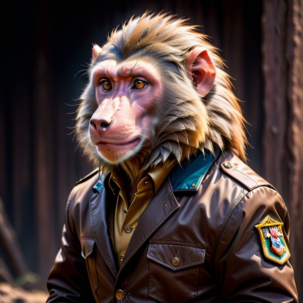 Photo of a baboon in a brown jacket