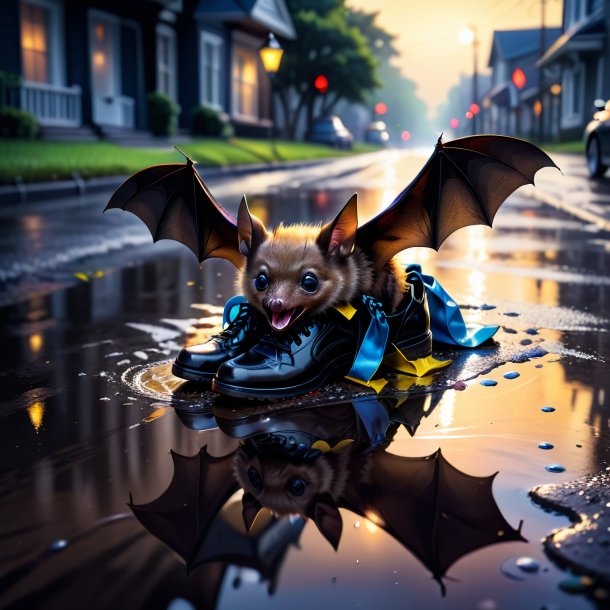 Drawing of a bat in a shoes in the puddle