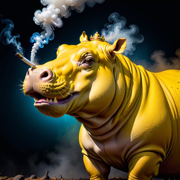 Image of a yellow smoking hippopotamus