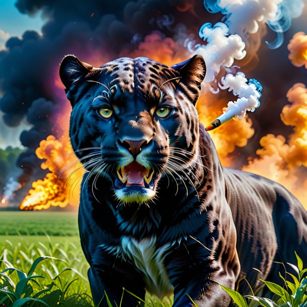 Picture of a smoking of a panther on the field