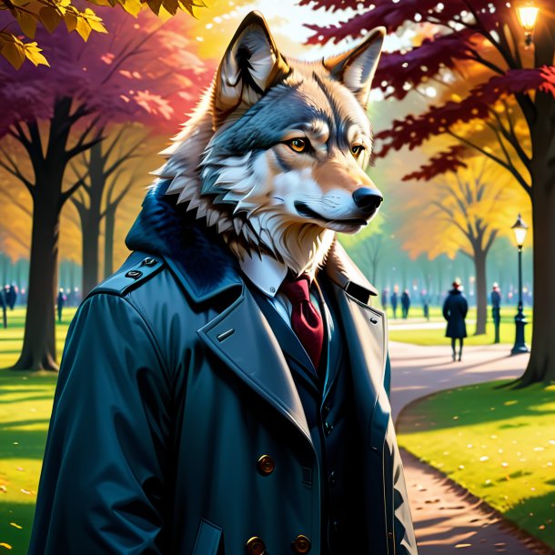 Illustration of a wolf in a coat in the park