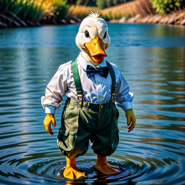 Image of a duck in a trousers in the water