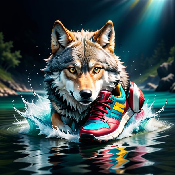 Foto de un lobo en un zapato en el agua