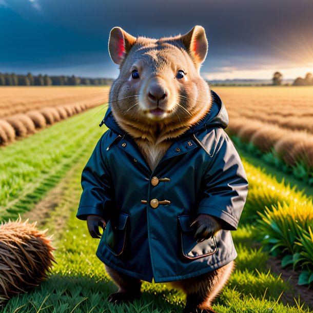 Foto de un wombat en un abrigo en el campo