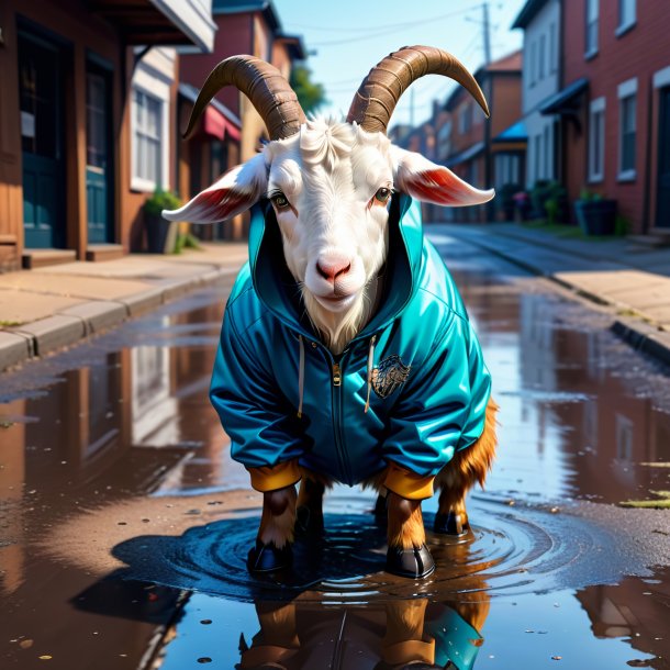 Drawing of a goat in a hoodie in the puddle