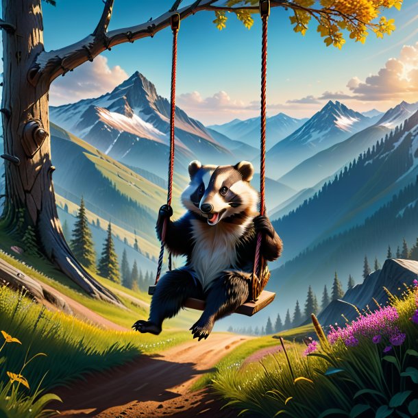 Pic of a swinging on a swing of a badger in the mountains