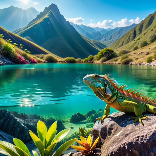 Imagem de uma natação de uma iguana nas montanhas