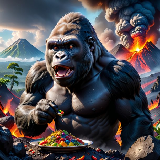 Photo of a eating of a gorilla in the volcano