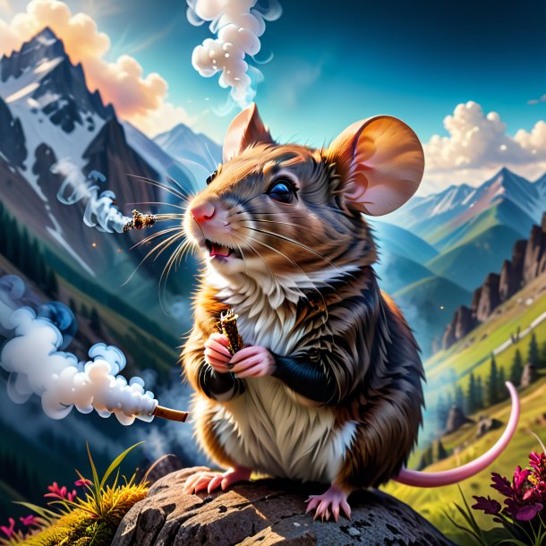 Image of a smoking of a mouse in the mountains